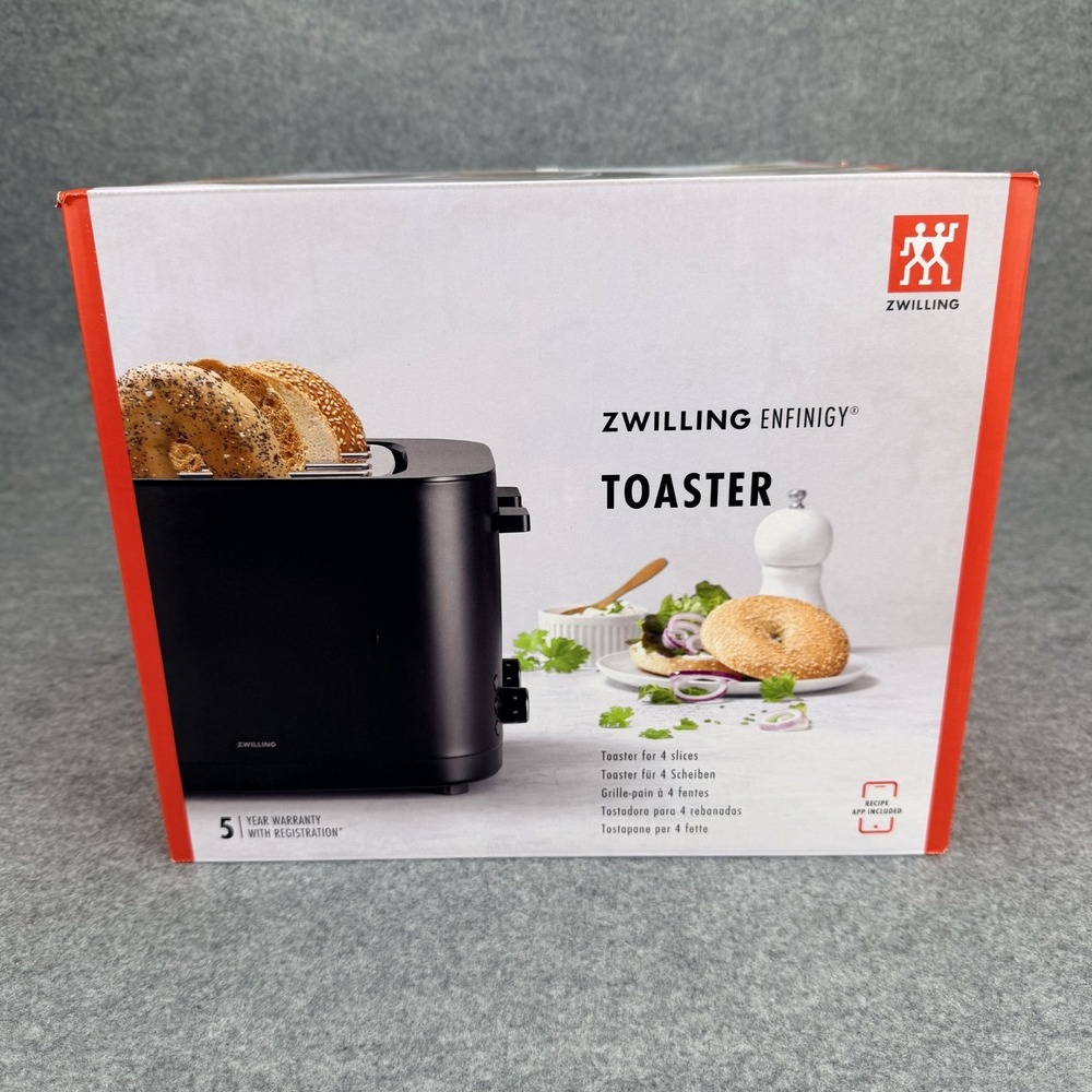NEW Zwilling Enfinigy 4-Slice Slot Toaster Extra Wide 1.5" Slots - Black Matte